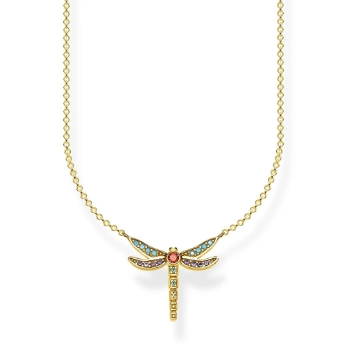 TS Jewelry Sterling Silver 18K Gold Plated Multistone Small Dragonfly Necklace KE1837-974-7-L45V