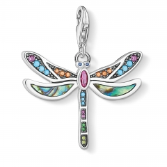 Charm Pendant Sterling Silver Mixcolor Cubic Zirconia Mother of Pearl Dragonfly Charm 1757-964-7