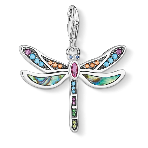 Charm Pendant Sterling Silver Mixcolor Cubic Zirconia Mother of Pearl Dragonfly Charm 1757-964-7