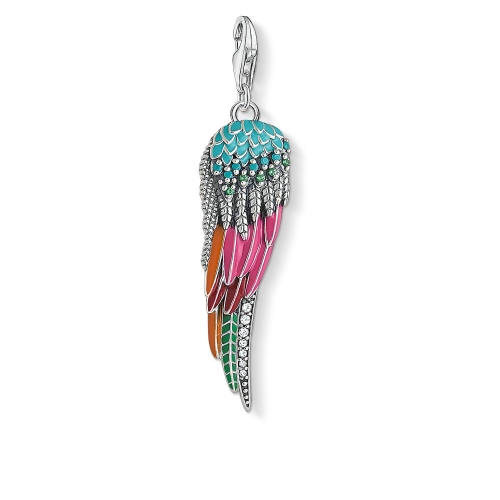 Sterling Silver Mixcolor CZ and Enamel Parrot Wing Charm Pendant Y0042-845-7