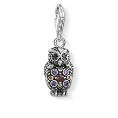 925 Sterling Silver Blackened Multicolor Cubic Zirconia Sparkling Owl Charm Pendant with Lobster Clasp 1479-643-7