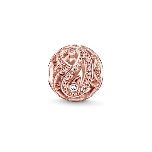 0.1 Micro Rose Gold Plated Sterling Silver Clear CZ TS Paisley Design Bead Charm K0217-416-14