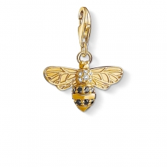 925 Sterling Silver 18K Gold Plated Cubic Zirconia Bee Charm Pendant 1449-414-39