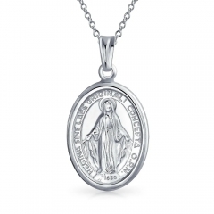 Religious Medal Oval Our Lady of Guadalupe Catholic Virgin Mary Pendant Necklace for Women for Men 925 Sterling Silver