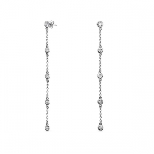 Minimalist Long Thin Linear CZ Cubic Zirconia by The Inch Dangle Prom Stud Earrings for Women 925 Sterling Silver