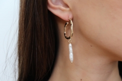 Baroque Pearl Earrings, Pearl Hoop Earrings, Freshwater Pearl Hoops, 14K Gold Plated Pearl Earrings, Minimalist Jewelry