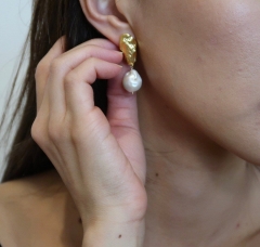 Genuine Baroque Pearl Earrings, Large Baroque Pearls, Real Pearl Earrings, Freshwater Pearl Earrings