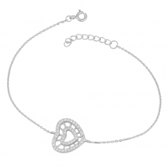 Landou Jewelry Rhdoium-plated Sterling Silver Cubic Zirconia Double Heart Adjustable Bracelet