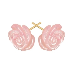 Pink Natural Monther-of-Pearl Flower Stud Earrings in 14K Gold
