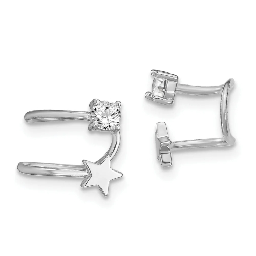 Landou Jewelry Sterling Silver Rhodium-plated CZ and Star Cuff Earrings