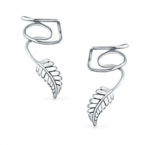 Leaf Feather Cartilage Ear Cuffs Clip Wrap Wire Earrings Helix for Women for Men non Pierced Ear 925 Sterling Silver
