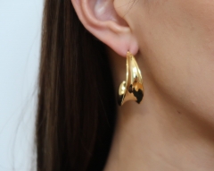 Gold Big Hoop Earrings, Vintage Chunky Gold Hoops, Dangle Hoops, Statement Earrings