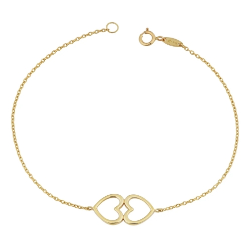 Landou Jewelry 14K Yellow Gold High Polish Double Heart Bracelet