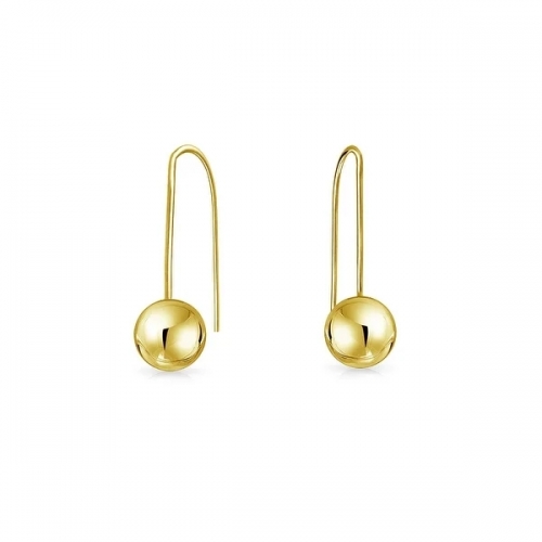 Tiny Minimalist Drop Ball Threader Earrings for Women for Teen for Girlfriend 14K Yellow Gold
