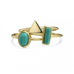 Tiny Geometric Compressed Turquoise 14K Gold Plated Sterling Silver Midi Knuckle Stackable Ring Set for Women