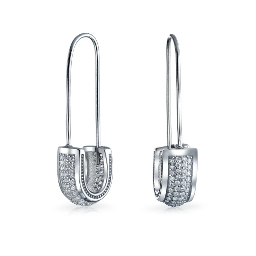 Symbol Support Refugees Cubic Zirconia CZ Safety Pin Threader Earrings for Women 925 Sterling Silver