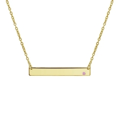 Engravable Sideways Bar Name Plate Pendant Necklace for Women 14K Gold Plated Sterling Silver 12 Birth Month Colors
