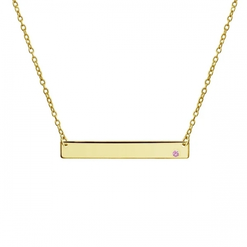 Engravable Sideways Bar Name Plate Pendant Necklace for Women 14K Gold Plated Sterling Silver 12 Birth Month Colors