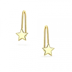 Tiny Minimalist Celestial Star Threader Earrings for Women 14K Yellow Gold