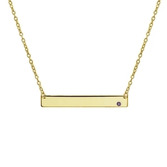 Engravable Sideways Bar Name Plate Pendant Necklace for Women 14K Gold Plated Sterling Silver 12 Birth Month Colors