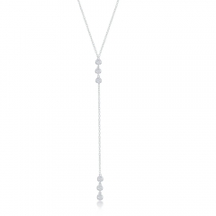 Sterling Silver Three Stone Bezel-Set Cubic Zirconia 16+2" Lariat Necklace