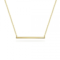 Thin Minimalist Sideways Horizontal Round Station Bar Pendant Necklace for Women 14K Gold Plated 925 Silver