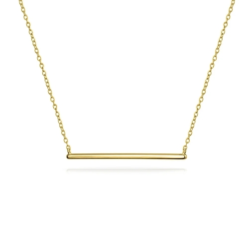 Thin Minimalist Sideways Horizontal Round Station Bar Pendant Necklace for Women 14K Gold Plated 925 Silver