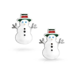 Holiday Winter Red Green Enamel Christmas Snowman Stud Earrings for Women 925 Sterling Silver