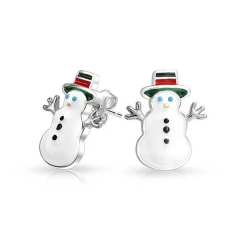 Holiday Winter Red Green Enamel Christmas Snowman Stud Earrings for Women 925 Sterling Silver