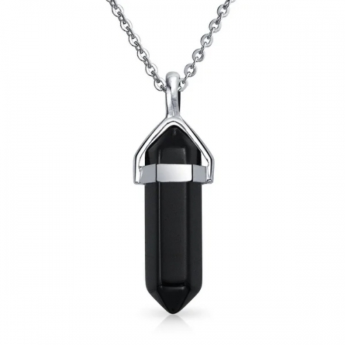 Landou Jewelry 925 Sterling Silver Pyramid Black Onyx Pendant Necklace for Women