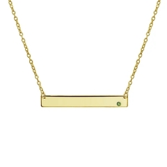 Engravable Sideways Bar Name Plate Pendant Necklace for Women 14K Gold Plated Sterling Silver 12 Birth Month Colors