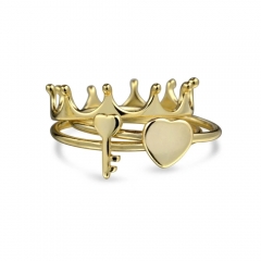 Prinsess Queen Bee Crown Heart Key Stackable Knuckle Midi Ring Set for Women 14K Gold Plated 925 Sterling Silver