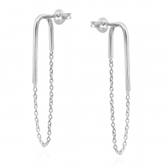 Landou Jewelry 925 Sterling Silver Pin Chain Stud Earring for Women