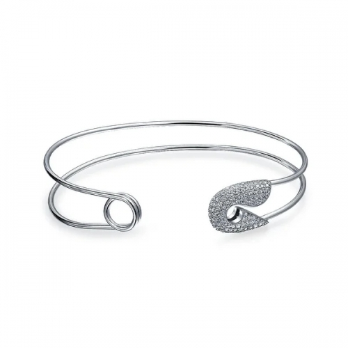 Symbol of Support for Refugees CZ Pave Safety Pin Bangle Cuff Bracelet for Women 925 Sterling Silver