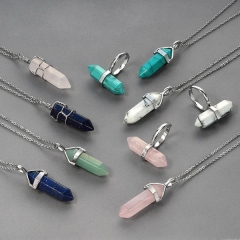 Boho Fashion Compressed Turquoise Prism Pyramid Pendant Necklace Ring Set for Women 925 Sterling Silver