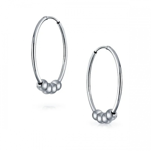 Bali Style 3 Ball Bead Continuous Endless Round Hoop Earrings for Women for Teen 925 Sterling Silver