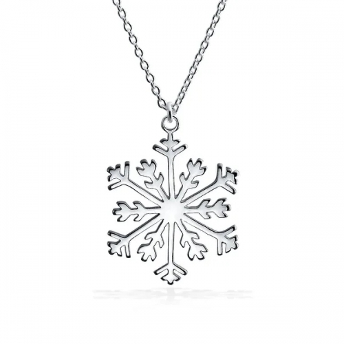 Holiday Winter Snowflake Pendant Necklace for Women with High Polish 925 Sterling Silver