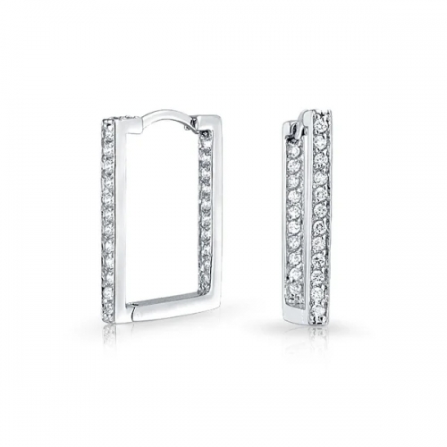 Geometric Rectangle Square Inside Out Channel Set CZ Large Hoop Earrings of Women Cubic Zirconia 925 Sterling Silver