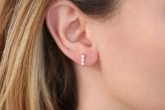 Landou Jewelry 925 Sterling Silver 3 Stones Cubic Zirconia Bezel Stud Earrings for Girl