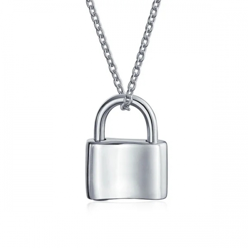 Functional Lock Pendant Charm Polish 925 Sterling Silver Engravable Necklace for Women