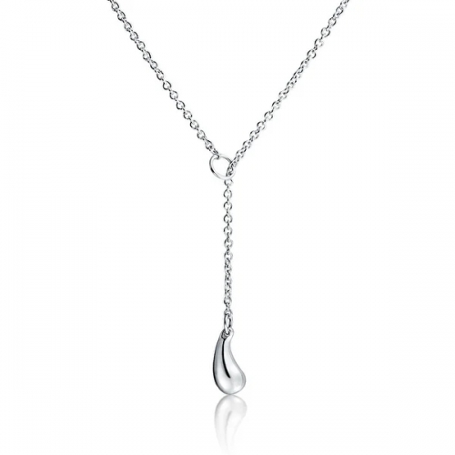 Trendy Teardrop Pear Shape Lariat Pendant Y Necklace for Women High Polish 925 Sterling Silver