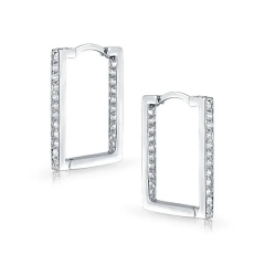 Geometric Rectangle Square Inside Out Channel Set CZ Large Hoop Earrings of Women Cubic Zirconia 925 Sterling Silver