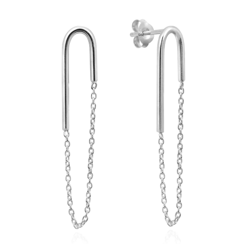 Landou Jewelry 925 Sterling Silver Pin Chain Stud Earring for Women