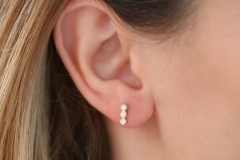 Landou Jewelry 925 Sterling Silver 3 Stones Cubic Zirconia Bezel Stud Earrings for Girl