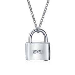 Functional Lock Pendant Charm Polish 925 Sterling Silver Engravable Necklace for Women