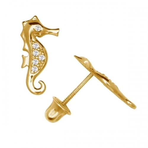 Landou Jewelry Round Cubic Zirconia Seahorse Stud Earrings for Children