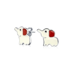 Zoo Animal Love Enamel White and Red Cartoon Lucky Elephant Stud for Teen 925 Sterling Silver