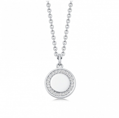 Landou Jewelry 925 Sterling Silver Cubic Zirconia Round Disc Pendant Necklace