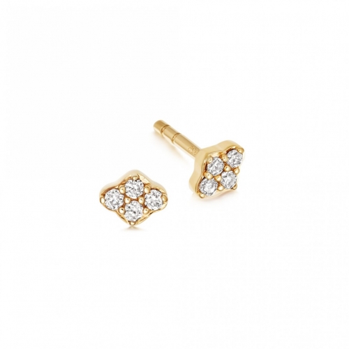 Tiny Minimalist Round Cubic Zirconia Stud Earring for Women for Teen 14K Yellow Gold 925 Sterling Silver