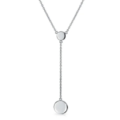 Minimalist Round Circle Disc Geometric Lariat Pendant Y Necklace for Women 925 Sterling Silver
